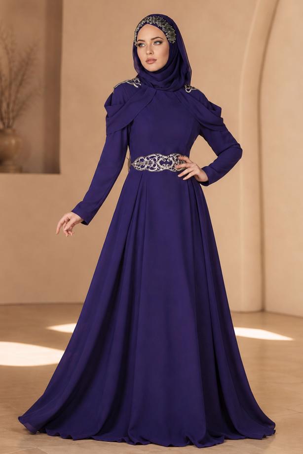 Hijab clothing  Embroidery Detailed Evening Dress T 3762  - TRENDTESETTÜR