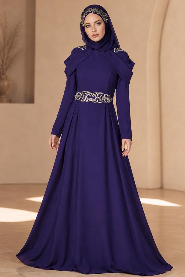 Hijab clothing  Embroidery Detailed Evening Dress T 3762  - TRENDTESETTÜR
