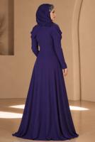 Hijab clothing NAVY BLUE Embroidery Detailed Evening Dress T 3762 