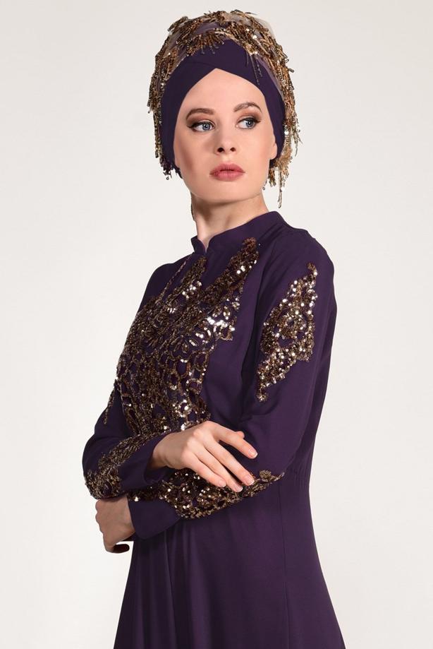 Vêtements hijab  Embroidery Detailed Evening Dress T 3824  - TRENDTESETTÜR