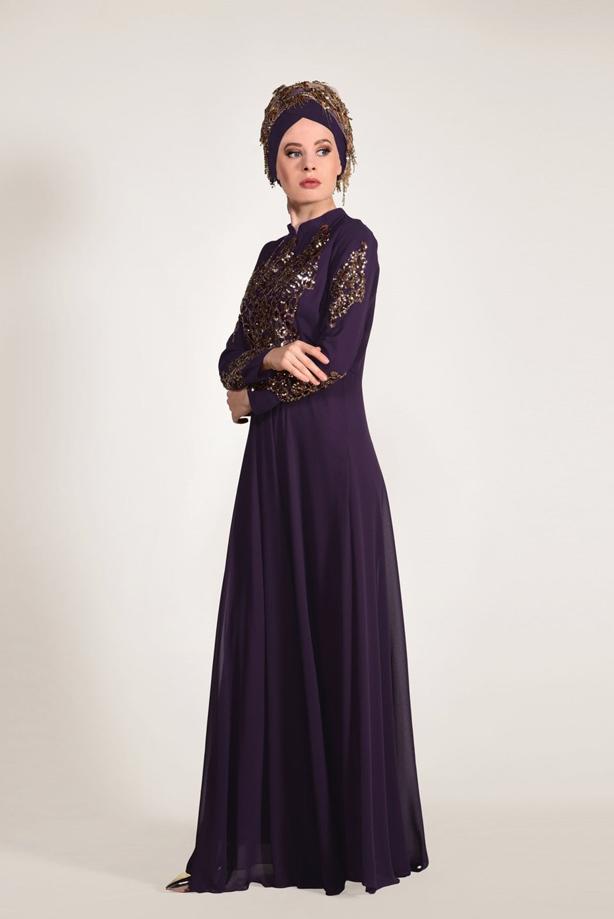 Vêtements hijab  Embroidery Detailed Evening Dress T 3824  - TRENDTESETTÜR