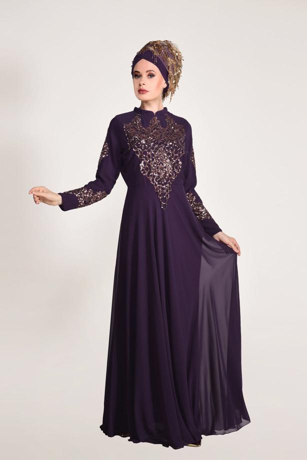 Vêtements hijab  Embroidery Detailed Evening Dress T 3824  - TRENDTESETTÜR