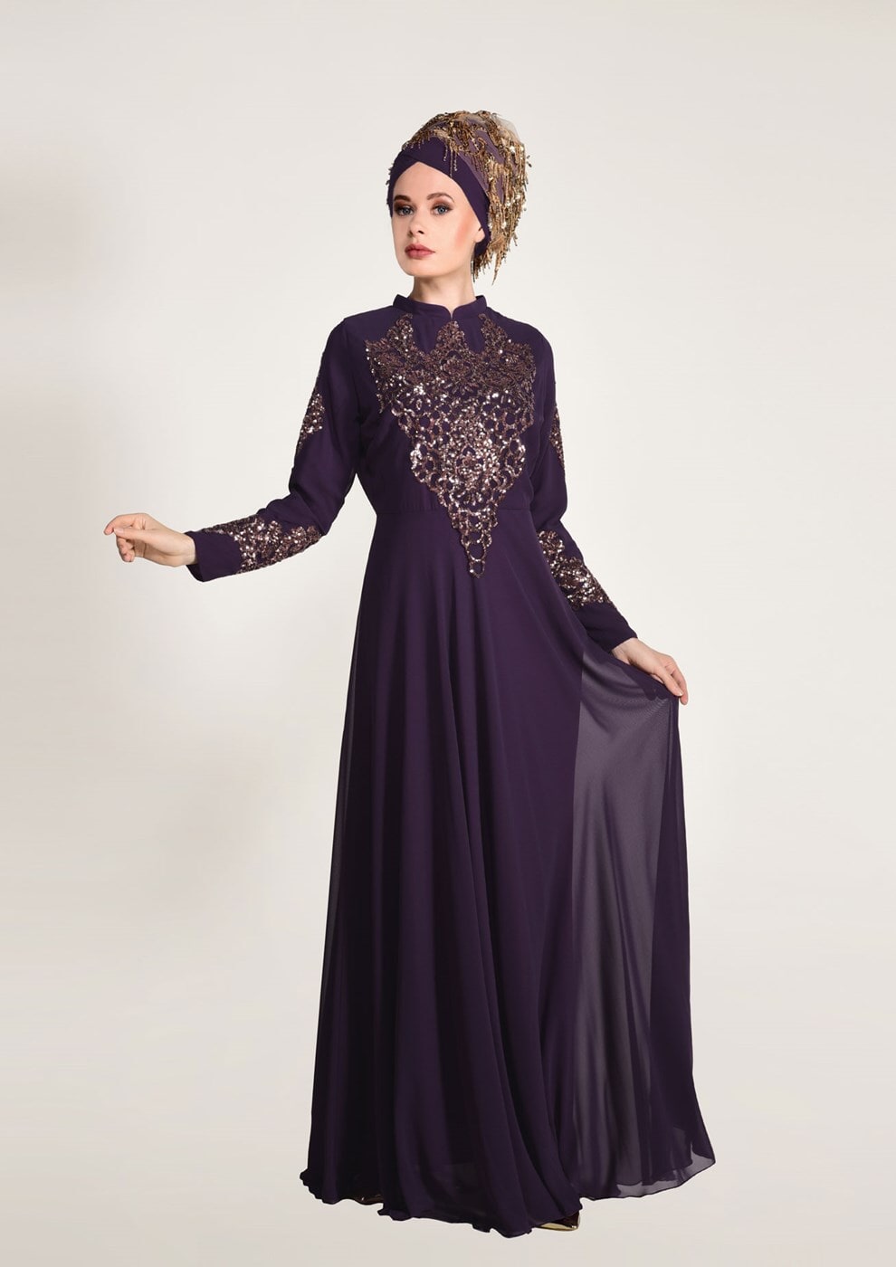 Vêtements hijab POURPRE Robe de Soirée T 3824  