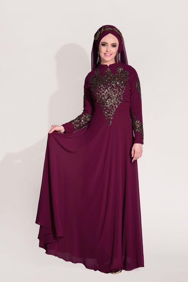 Vêtements hijab  Embroidery Detailed Evening Dress T 3824  - TRENDTESETTÜR