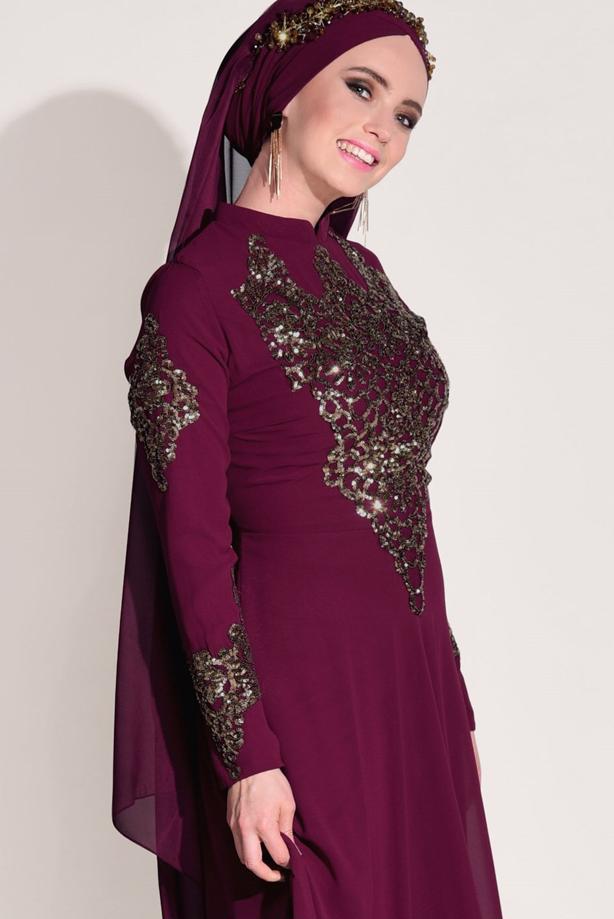 Vêtements hijab  Embroidery Detailed Evening Dress T 3824  - TRENDTESETTÜR