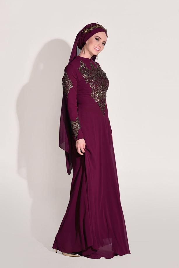 Vêtements hijab  Embroidery Detailed Evening Dress T 3824  - TRENDTESETTÜR