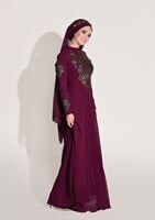 Hijab clothing CLARET RED Embroidery Detailed Evening Dress T 3824 