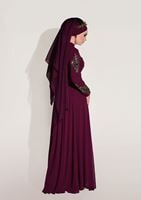 Hijab clothing CLARET RED Embroidery Detailed Evening Dress T 3824 