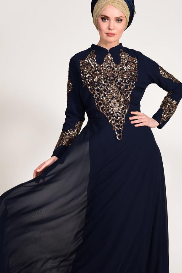 Vêtements hijab  Embroidery Detailed Evening Dress T 3824  - TRENDTESETTÜR