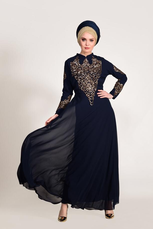 Vêtements hijab  Embroidery Detailed Evening Dress T 3824  - TRENDTESETTÜR