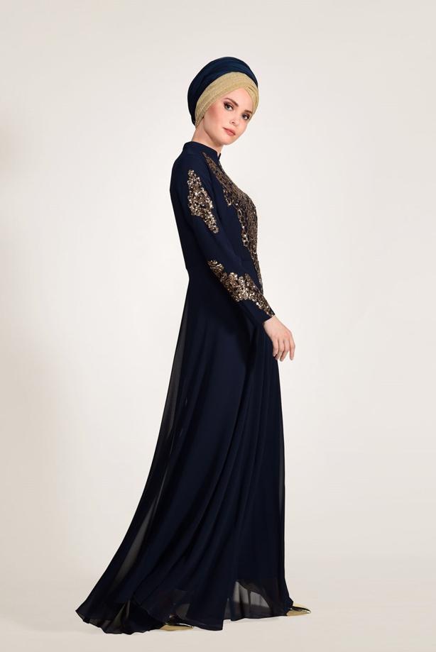 Vêtements hijab  Embroidery Detailed Evening Dress T 3824  - TRENDTESETTÜR