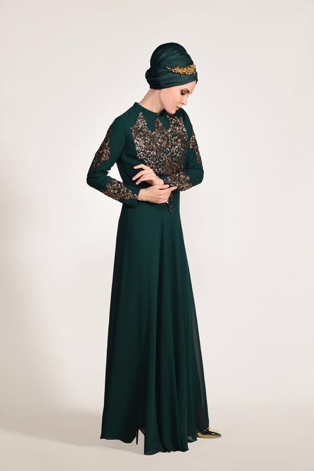 Vêtements hijab  Embroidery Detailed Evening Dress T 3824  - TRENDTESETTÜR