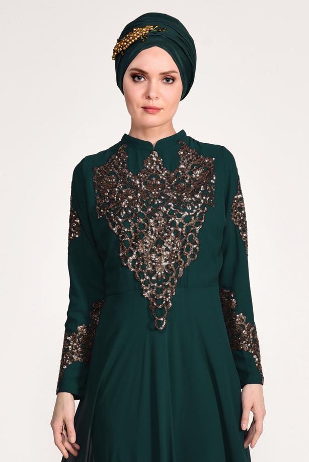 Vêtements hijab  Embroidery Detailed Evening Dress T 3824  - TRENDTESETTÜR