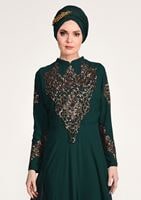 Hijab clothing GREEN Embroidery Detailed Evening Dress T 3824 
