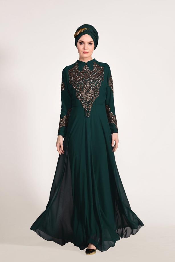 Vêtements hijab  Embroidery Detailed Evening Dress T 3824  - TRENDTESETTÜR