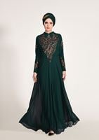 Hijab clothing GREEN Embroidery Detailed Evening Dress T 3824 