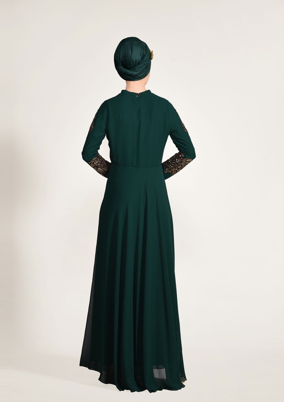 Hijab clothing GREEN Embroidery Detailed Evening Dress T 3824 