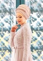 Tesettür giyim PUDRA T 3997 Özduman- Tül Detaylı Abiye Elbise