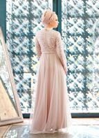 Tesettür giyim PUDRA T 3997 Özduman- Tül Detaylı Abiye Elbise