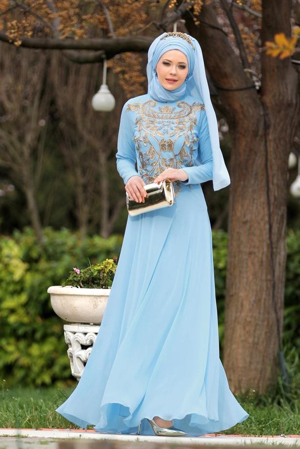 Vêtements hijab  Mandarin Collar Embroidered Evening Dress T 4214  - TRENDTESETTÜR