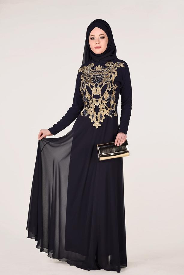 Vêtements hijab  Mandarin Collar Embroidered Evening Dress T 4214  - TRENDTESETTÜR