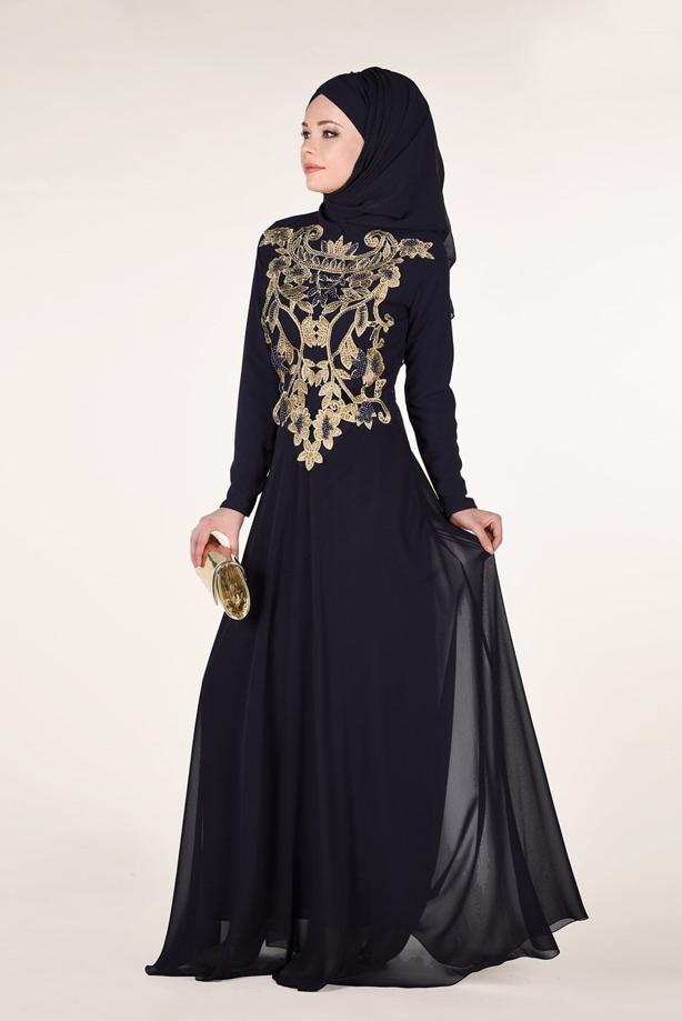 Vêtements hijab  Mandarin Collar Embroidered Evening Dress T 4214  - TRENDTESETTÜR