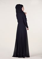 Hijab clothing NAVY BLUE Mandarin Collar Embroidered Evening Dress T 4214 