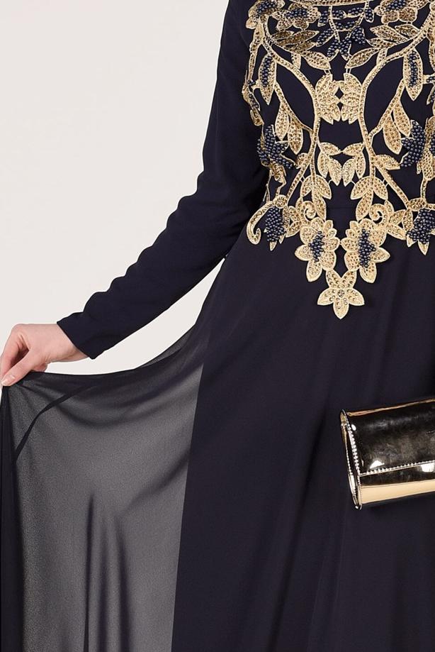 Vêtements hijab  Mandarin Collar Embroidered Evening Dress T 4214  - TRENDTESETTÜR