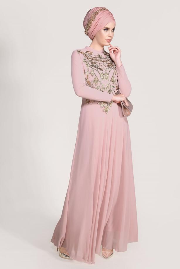 Vêtements hijab  Mandarin Collar Embroidered Evening Dress T 4214  - TRENDTESETTÜR