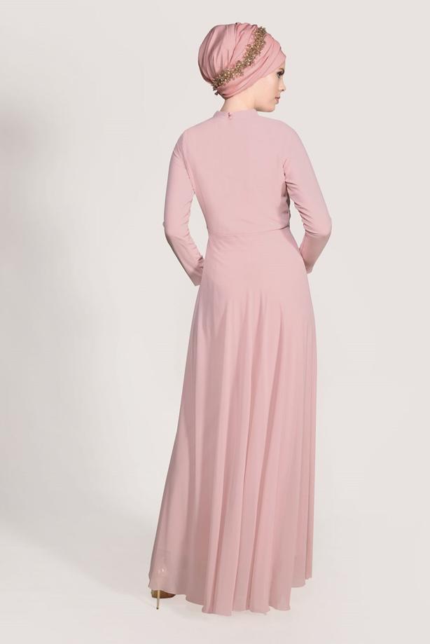 Vêtements hijab  Mandarin Collar Embroidered Evening Dress T 4214  - TRENDTESETTÜR