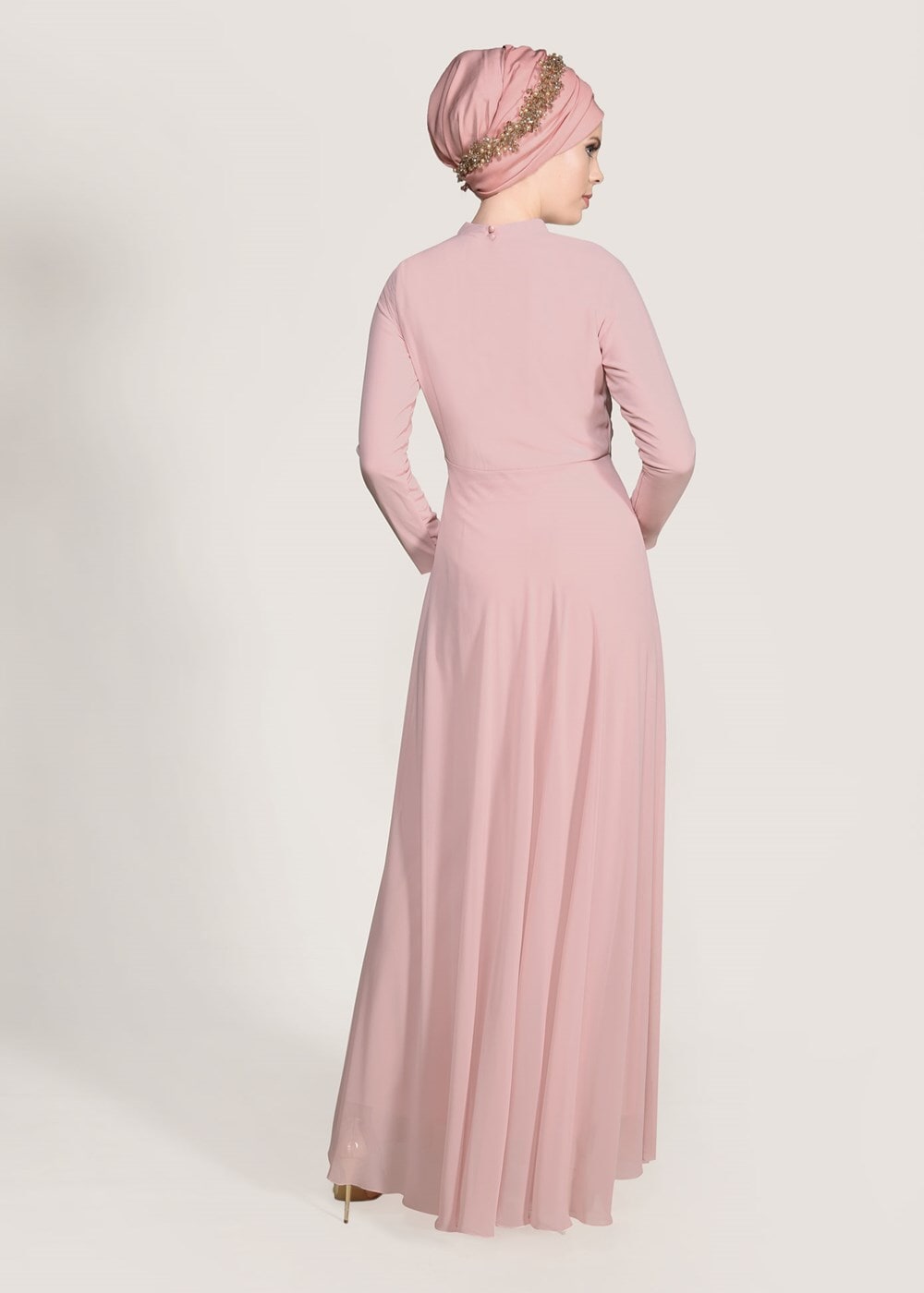 Hijab clothing POWDER Mandarin Collar Embroidered Evening Dress T 4214 