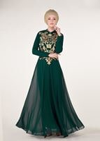 Hijab clothing GREEN Mandarin Collar Embroidered Evening Dress T 4214 