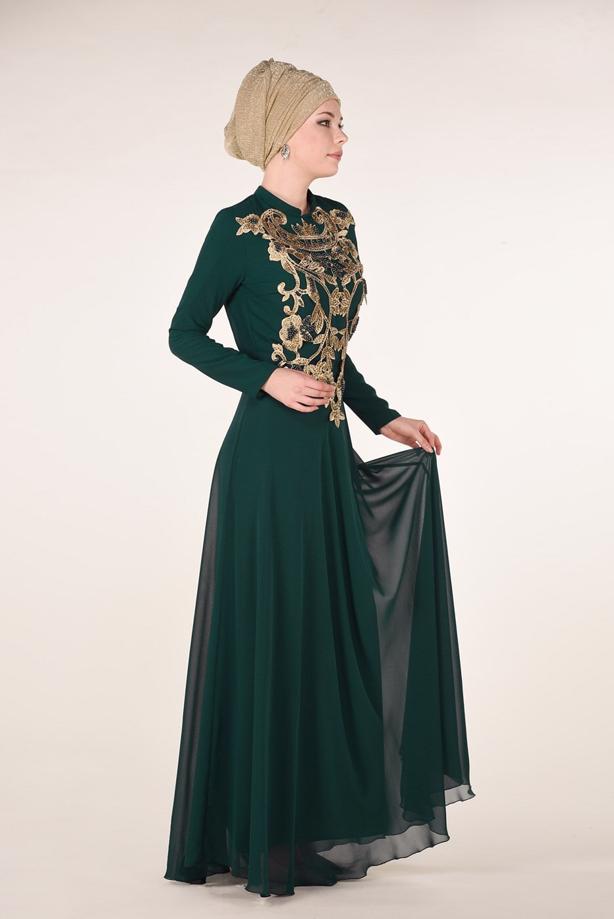 Vêtements hijab  Mandarin Collar Embroidered Evening Dress T 4214  - TRENDTESETTÜR