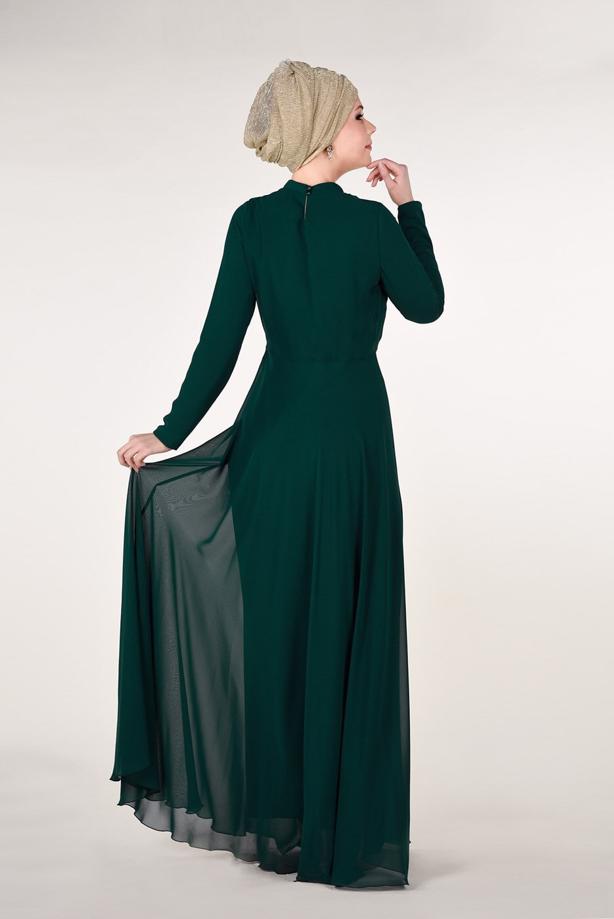 Vêtements hijab  Mandarin Collar Embroidered Evening Dress T 4214  - TRENDTESETTÜR