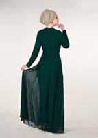 Hijab clothing GREEN Mandarin Collar Embroidered Evening Dress T 4214 