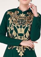 Hijab clothing GREEN Mandarin Collar Embroidered Evening Dress T 4214 