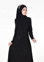 Tesettür giyim SİYAH BONCUK TAŞ İŞLEMELİ ABİYE ELBİSE 4308 