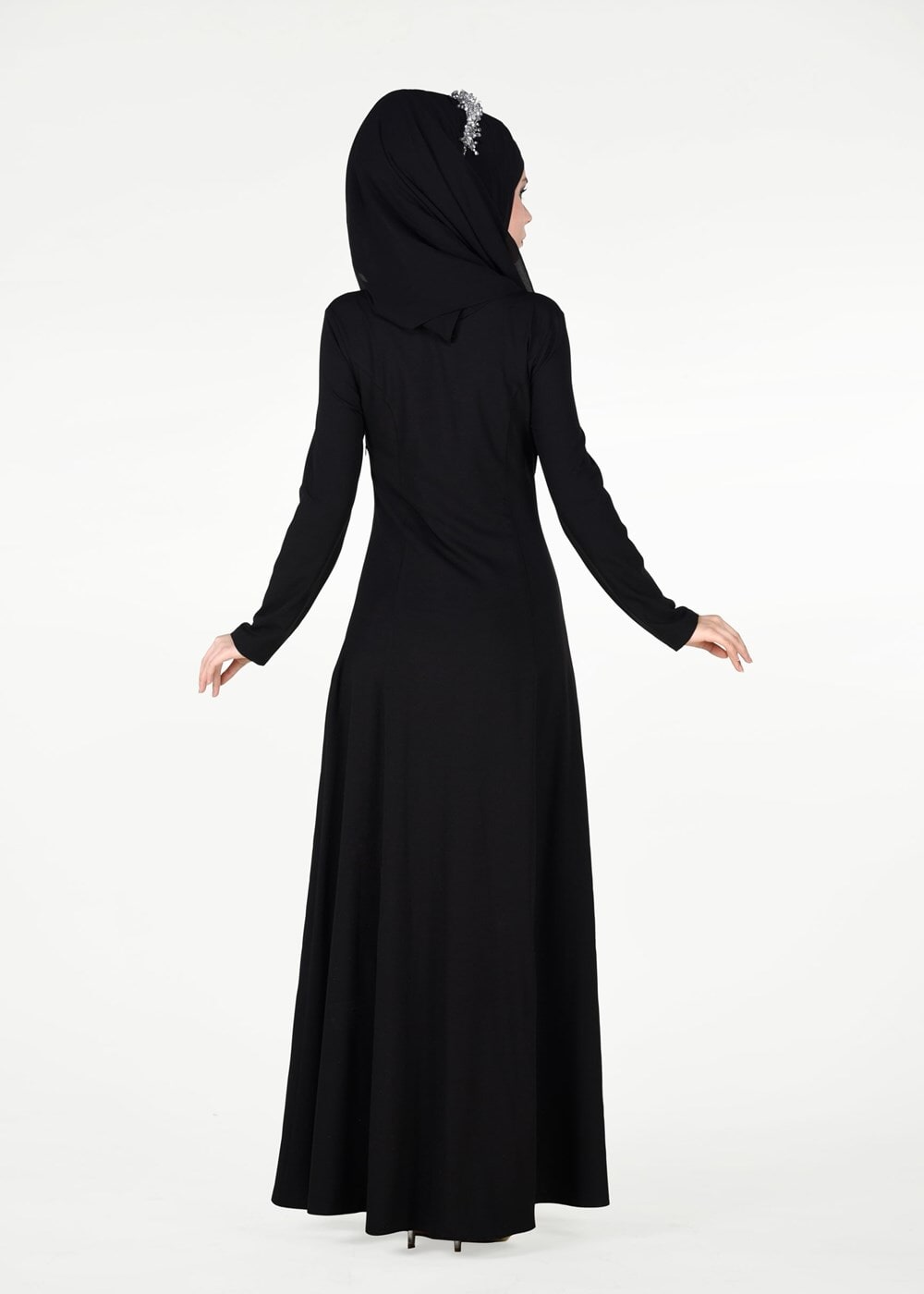 Tesettür giyim SİYAH BONCUK TAŞ İŞLEMELİ ABİYE ELBİSE 4308 