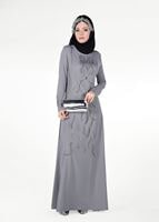 Tesettür giyim GRİ BONCUK TAŞ İŞLEMELİ ABİYE ELBİSE 4308 