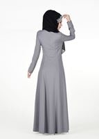 Tesettür giyim GRİ BONCUK TAŞ İŞLEMELİ ABİYE ELBİSE 4308 