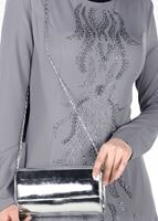 Tesettür giyim GRİ BONCUK TAŞ İŞLEMELİ ABİYE ELBİSE 4308 