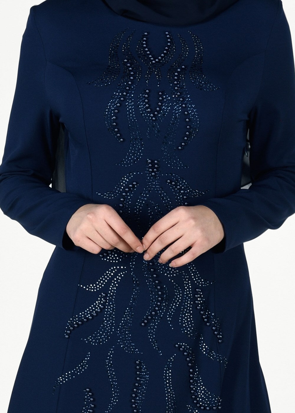 Tesettür giyim LACİVERT BONCUK TAŞ İŞLEMELİ ABİYE ELBİSE 4308 