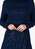Tesettür giyim LACİVERT BONCUK TAŞ İŞLEMELİ ABİYE ELBİSE 4308 