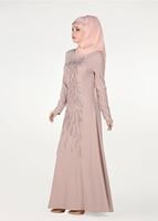 Tesettür giyim PUDRA BONCUK TAŞ İŞLEMELİ ABİYE ELBİSE 4308 