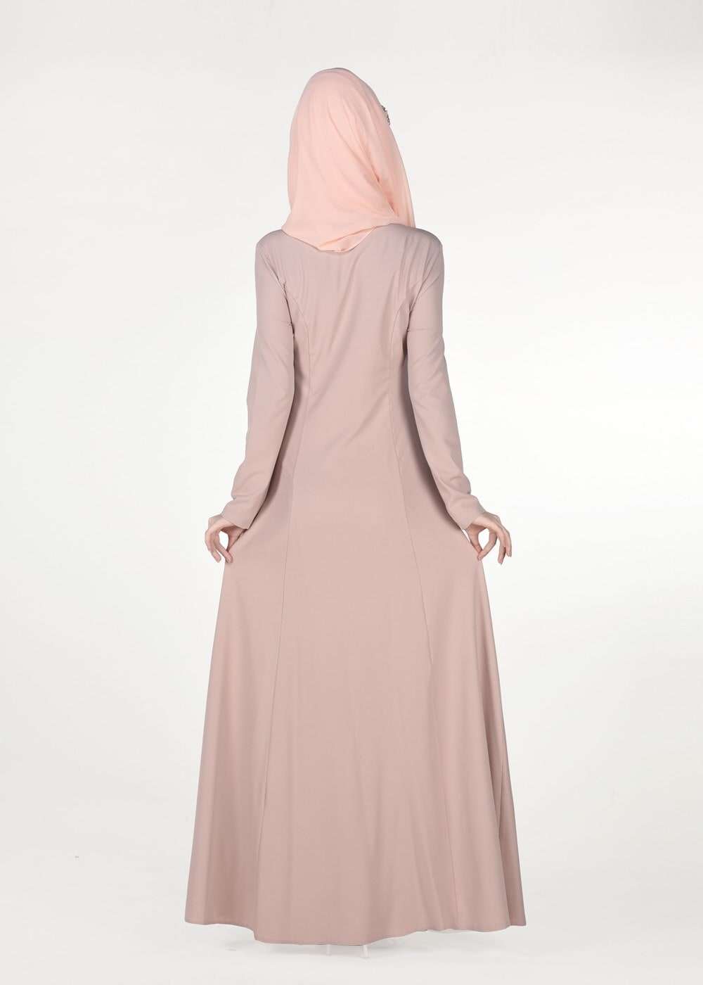Tesettür giyim PUDRA BONCUK TAŞ İŞLEMELİ ABİYE ELBİSE 4308 