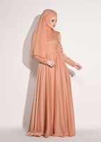 Tesettür giyim PUDRA İŞLEMELİ ŞİFON ABİYE ELBİSE 4597