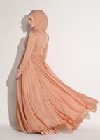 Tesettür giyim PUDRA İŞLEMELİ ŞİFON ABİYE ELBİSE 4597