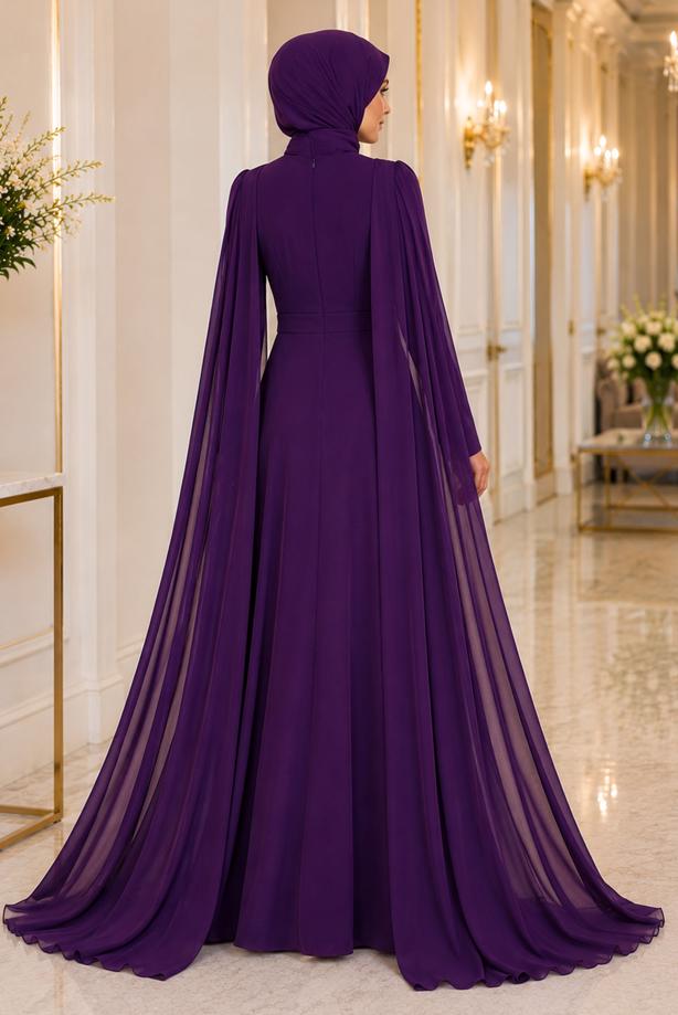 Hijab clothing  CHIFFON CAPE DETAILED EVENING DRESS 4662 - TRENDTESETTÜR