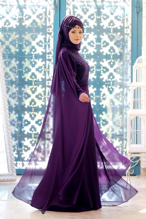 Vêtements hijab  Mandarin Collar Chiffon Detailed Evening Dress T 4662 - TRENDTESETTÜR