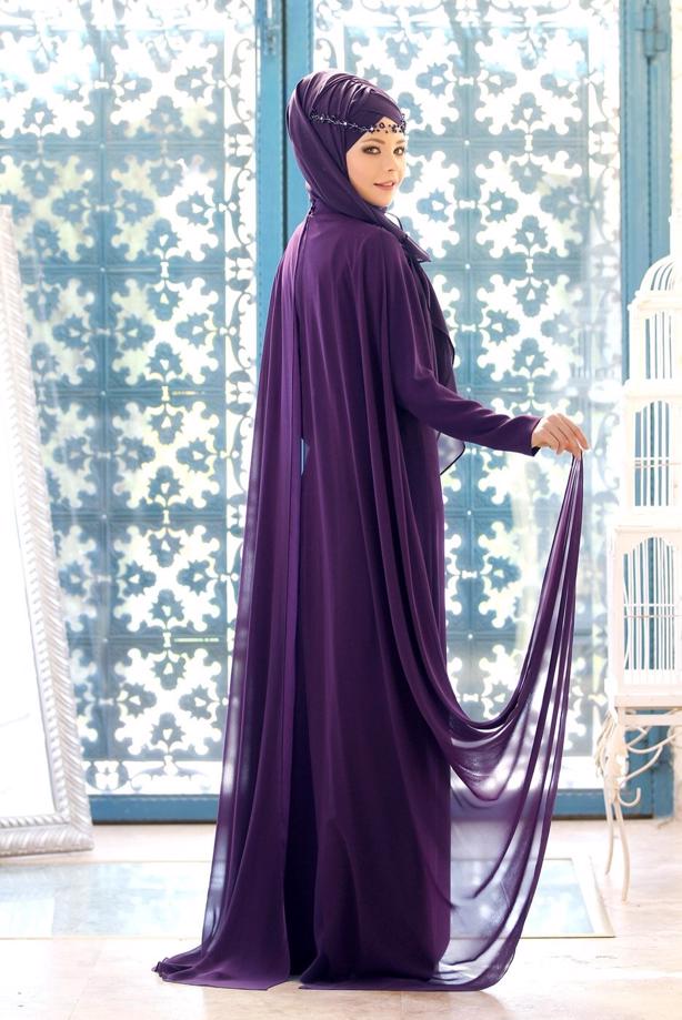 Vêtements hijab  Mandarin Collar Chiffon Detailed Evening Dress T 4662 - TRENDTESETTÜR